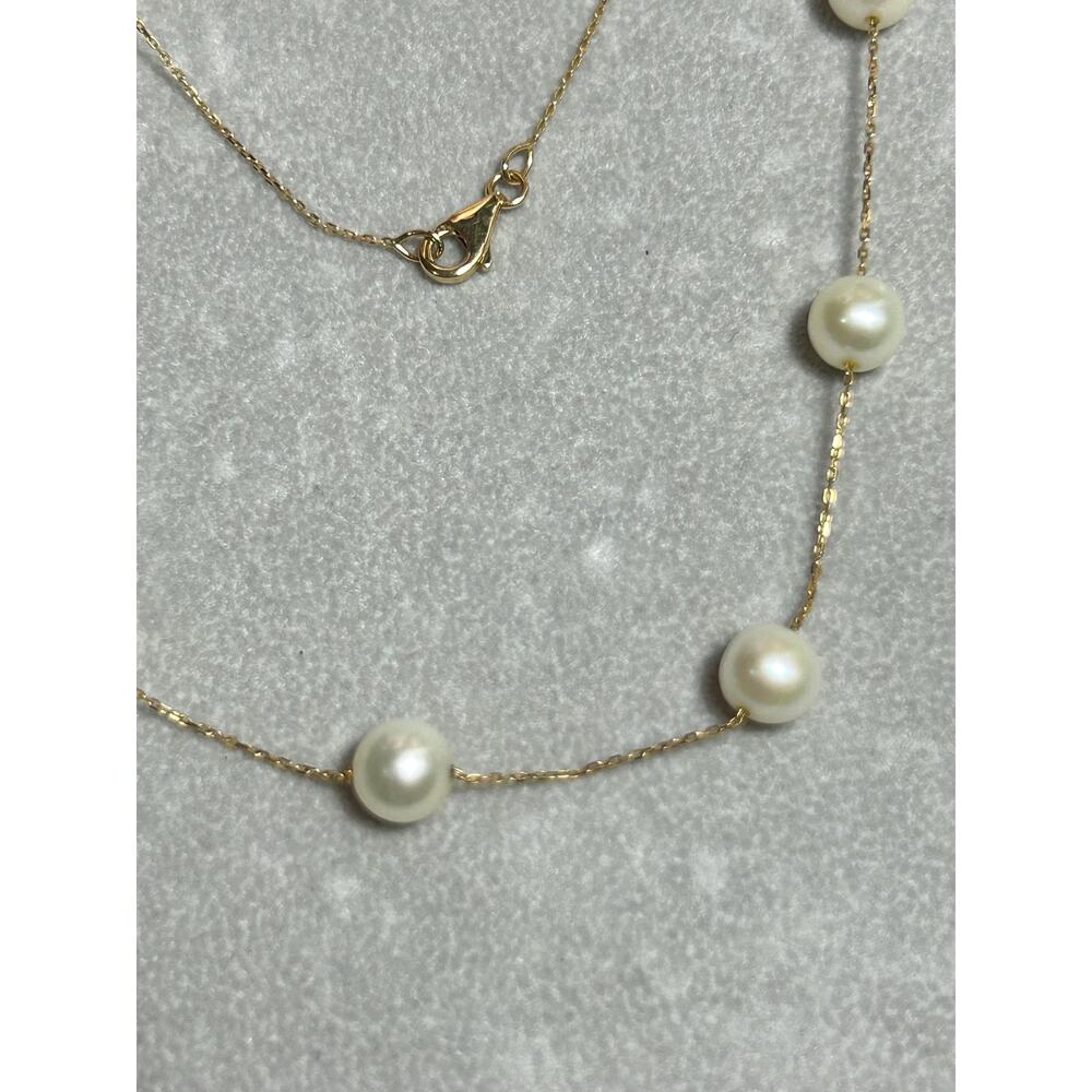Shane Jewelry 14k solid yellow gold white pearl station chain necklace 18” 8.54g - Picture 6 of 13